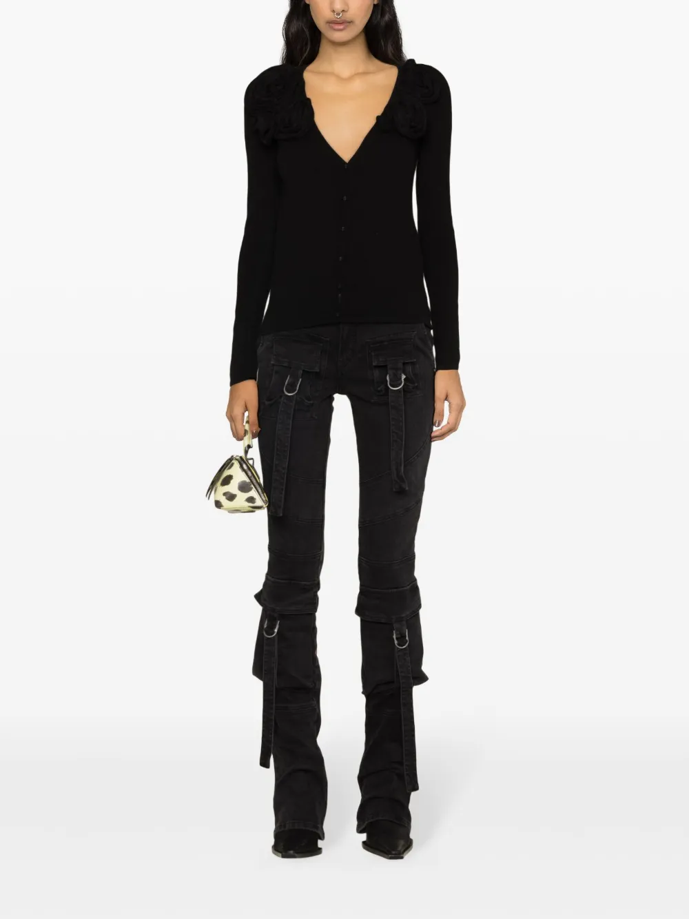 Blugirl Vest met bloemenpatch en V-hals - Zwart