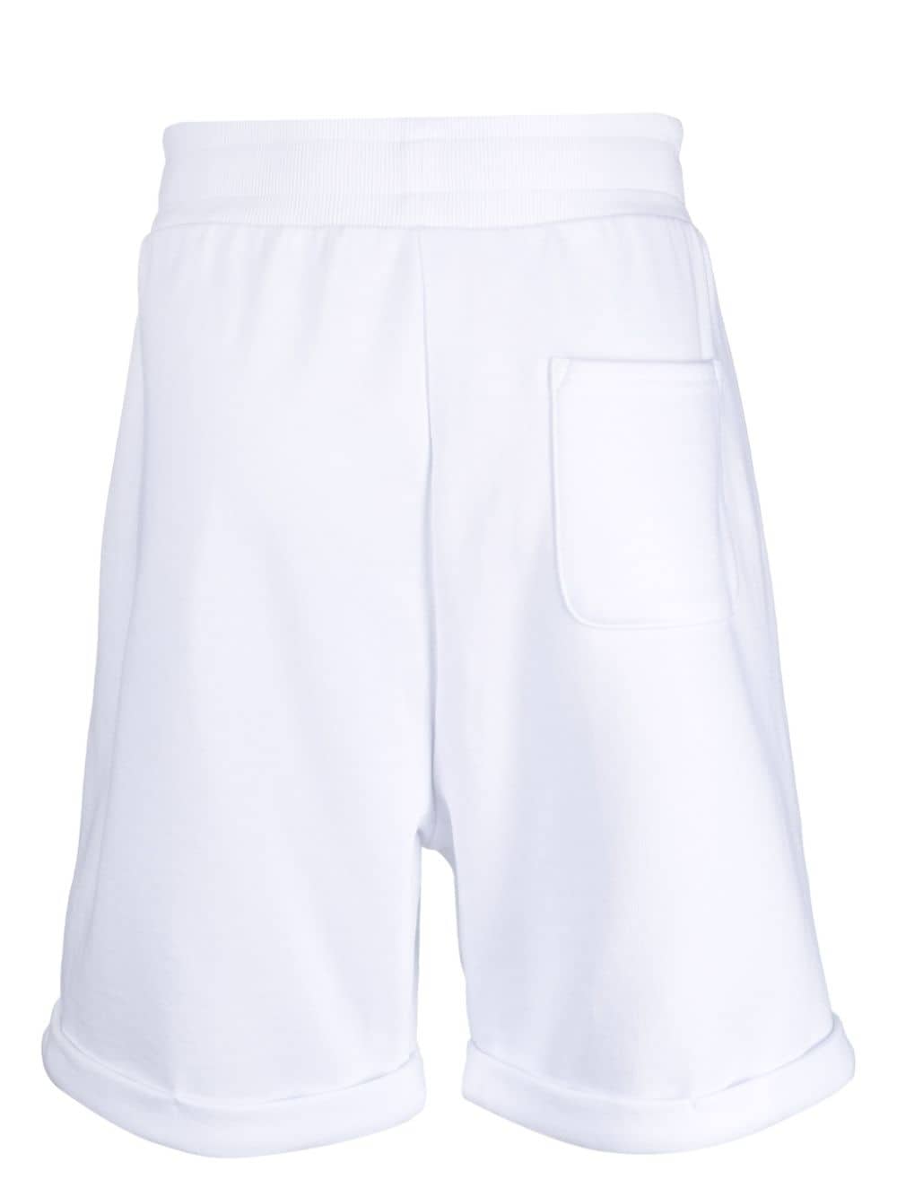 Shop Moschino Logo-appliqué Drawstring-waist Cotton Shorts In White
