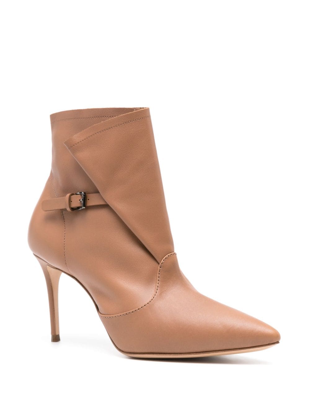 Shop Casadei 85mm Julia Kate Leather Ankle Boot In Brown