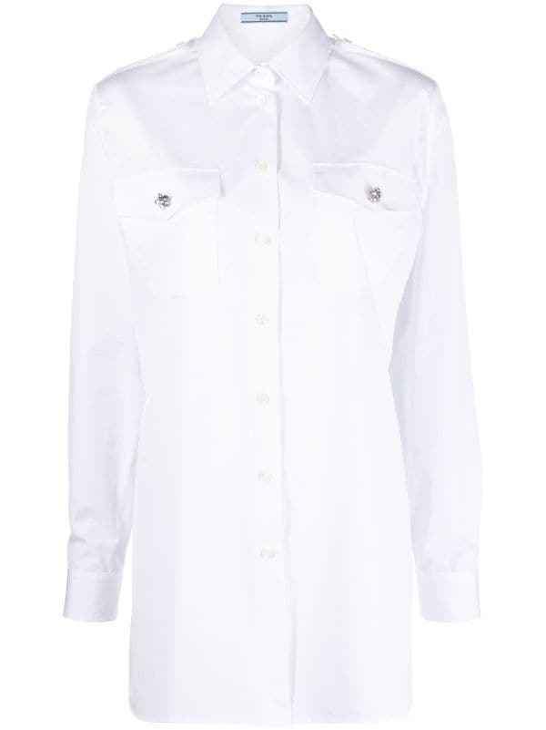 Prada crystal-button Cotton Shirt - Farfetch