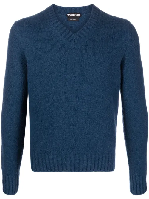 Pull en maille nervurée à col v - TOM FORD - Modalova