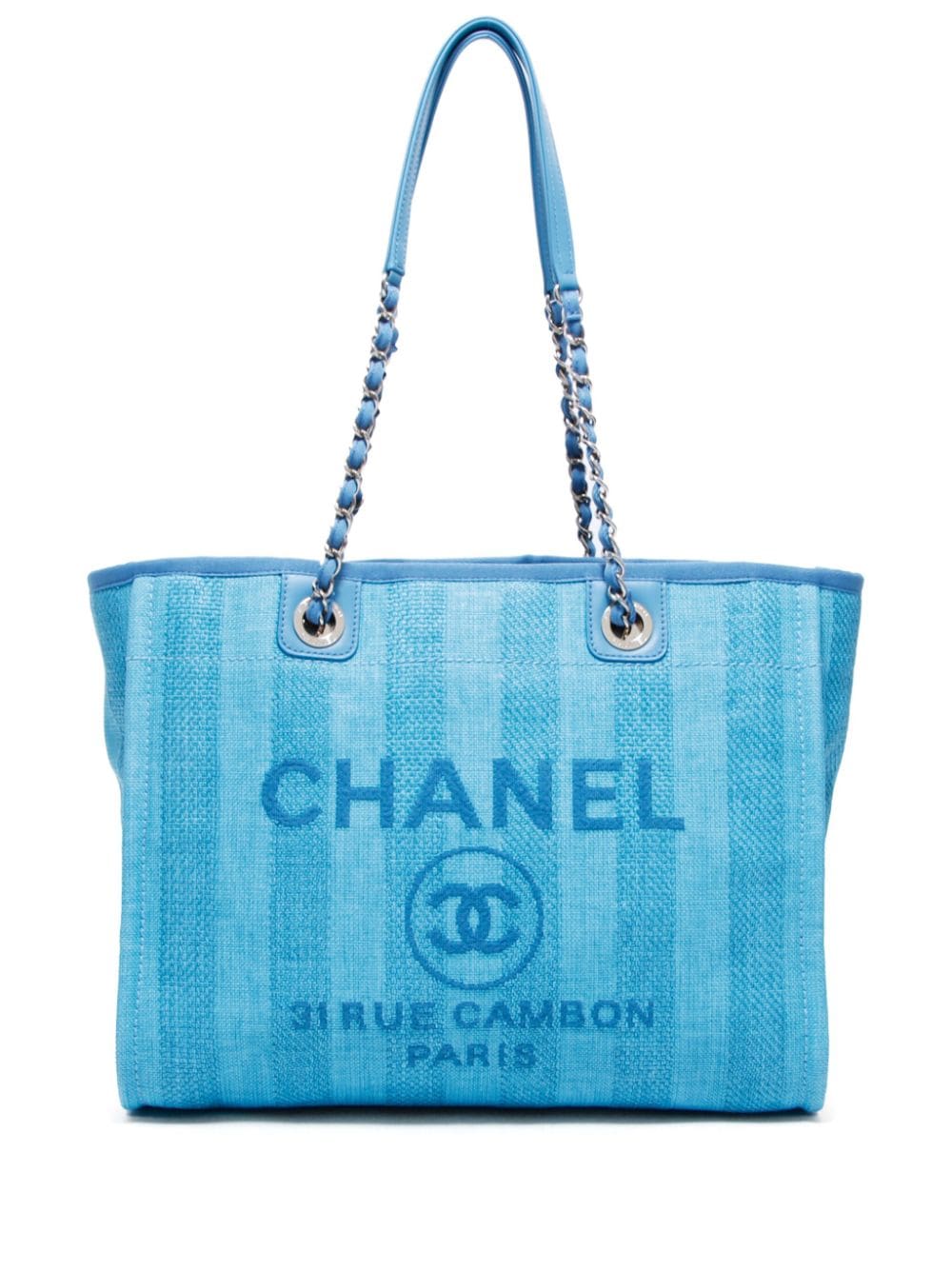 Pre-owned Chanel 2020 Deauville Mm Tote Bag In Blue