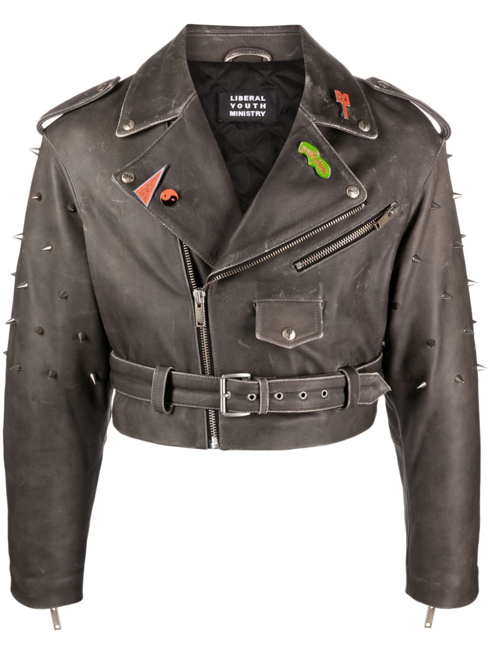 Liberal Youth Ministry Studded Leather Biker Jacket In Grey