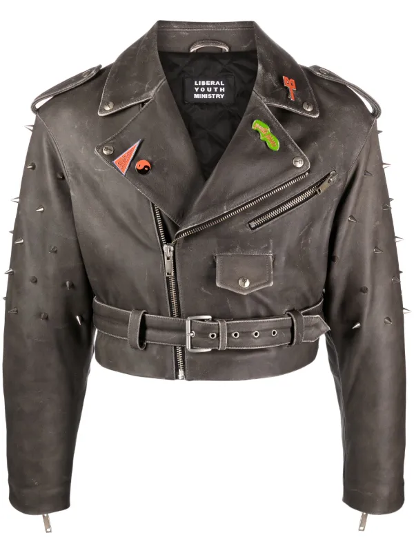 Studded leather biker hot sale jacket womens