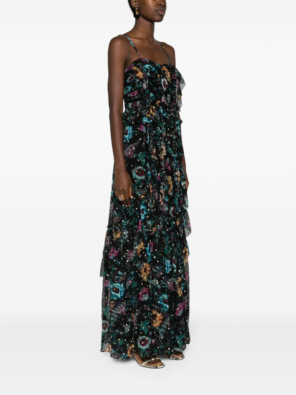 Shop Ulla Johnson Colette Iris-print Maxi Dress In Black