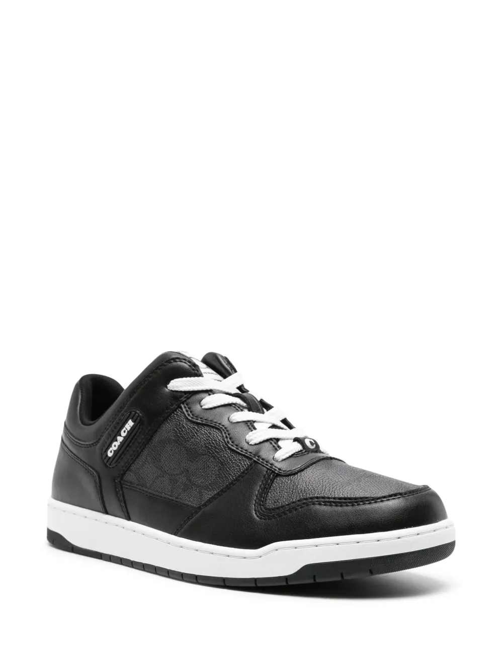 Shop Coach Logo-debossed Panelled Leather Sneakers In Black