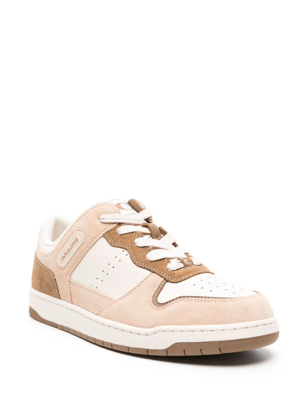 Shop Coach Panelled Suede Leather Sneakers In Neutrals