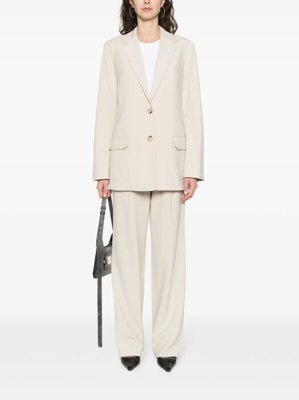 Helmut Lang logo-piping striped single-breasted blazer - Beige