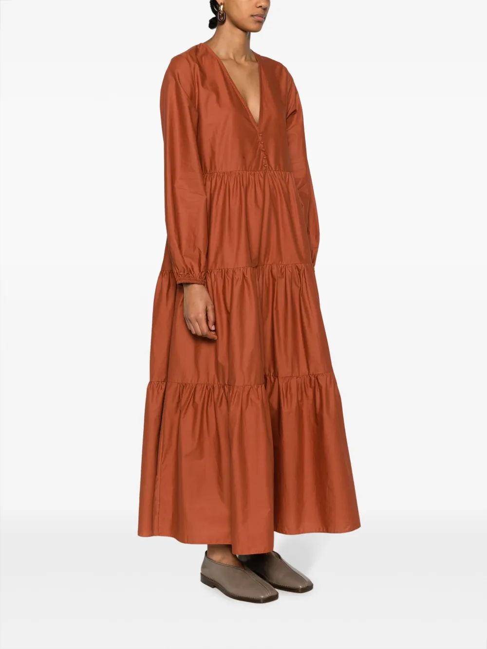 Shop Matteau Panelled Organic Cotton Maxi Dress In Orange