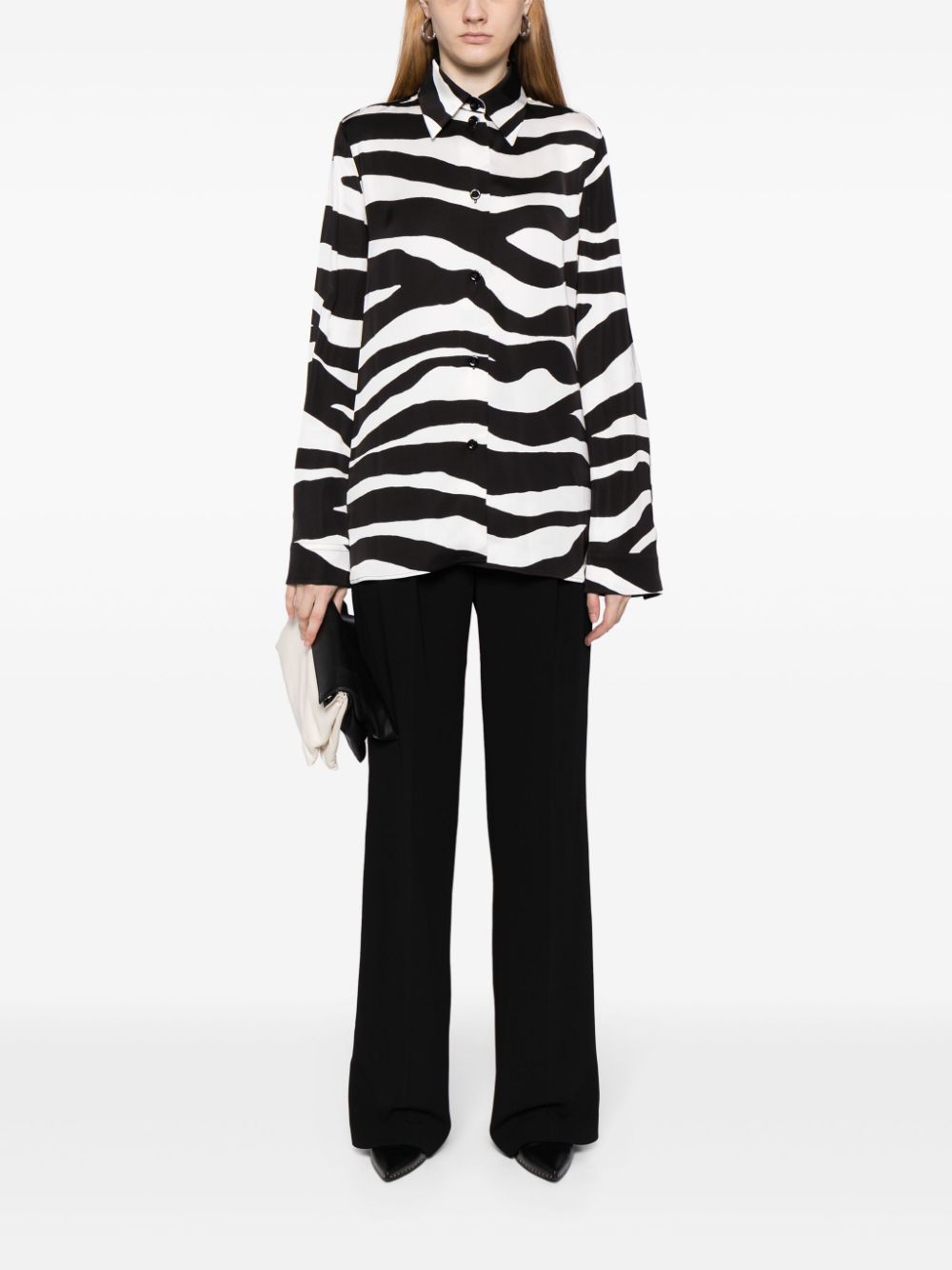 Jil Sander spread-collar zebra-print shirt - Zwart