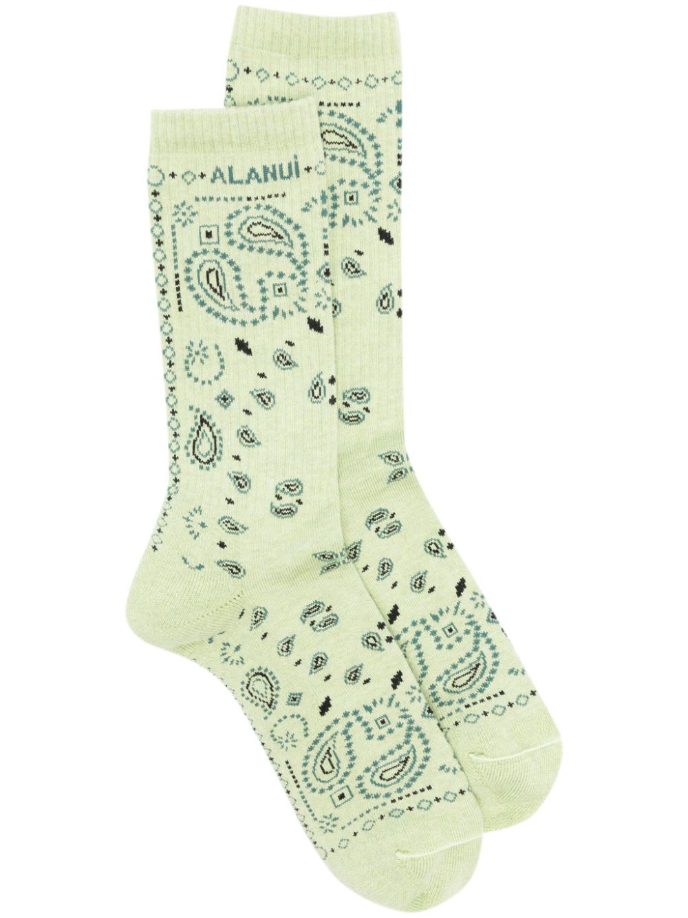 Alanui Bandana Logo-embroidered Ribbed-knit Socks In Green