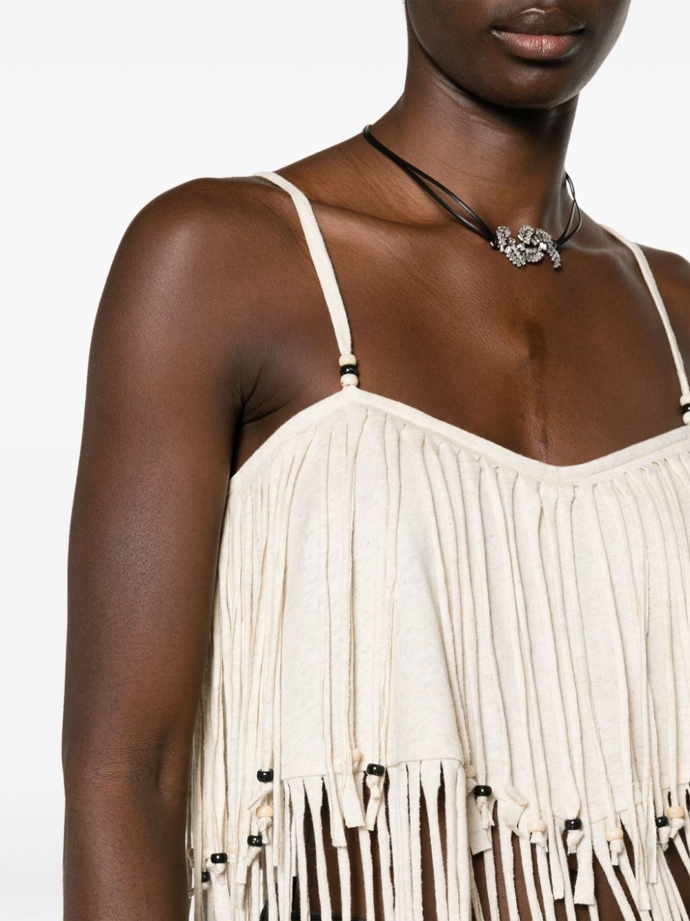 Shop Alanui Monsoon Fringed Bead-detail Crop Top In Nude