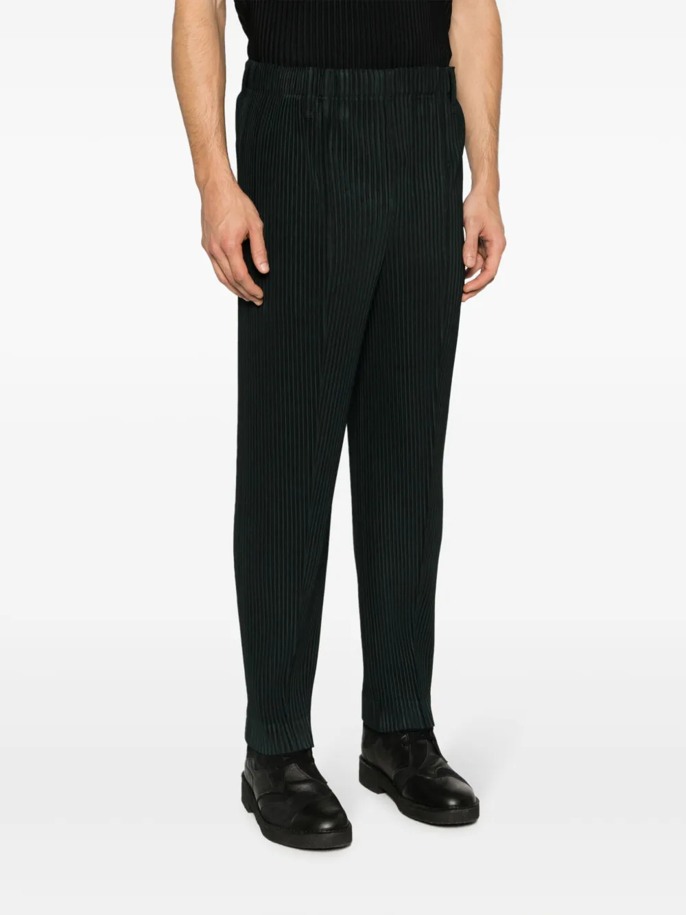 Shop Issey Miyake Plissé-effect Tapered Trousers In Green