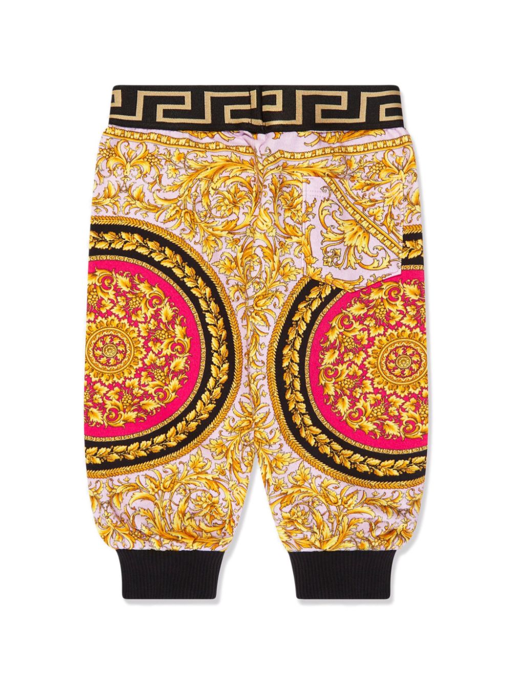 Shop Versace Barocco-print Jersey Trousers In Pink