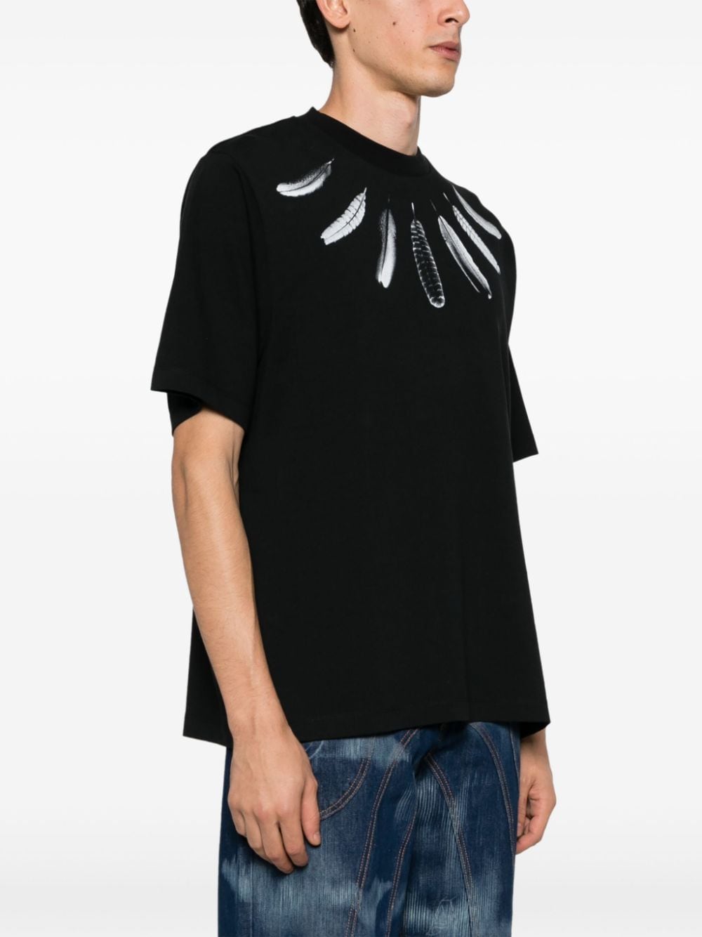 Shop Marcelo Burlon County Of Milan Collar Feathers Cotton T-shirt In Black