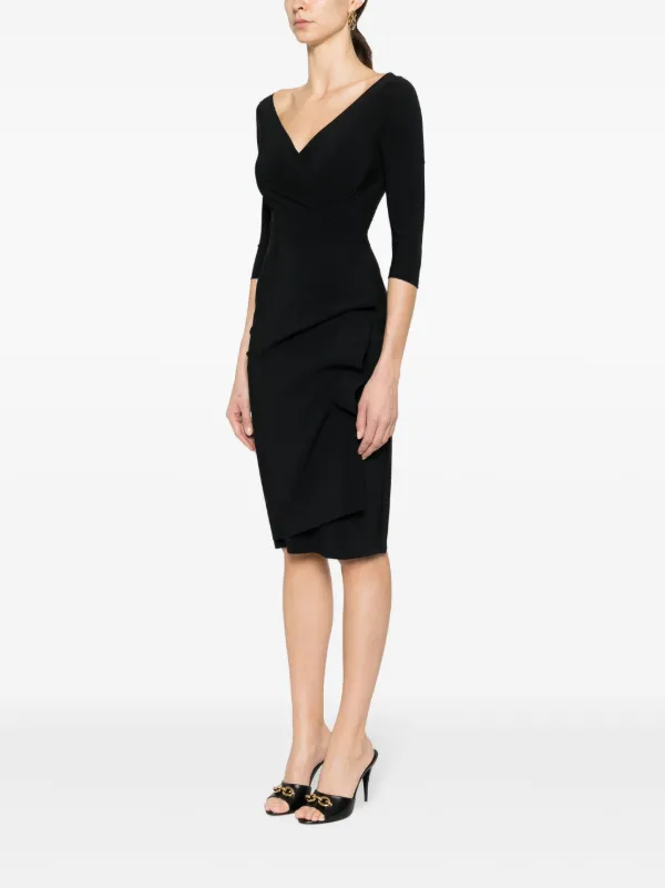 black wrap dress with sleeves Milana Black Square-Neck Draped Wrap Maxi Dress With Long Sleeves  Club L  London