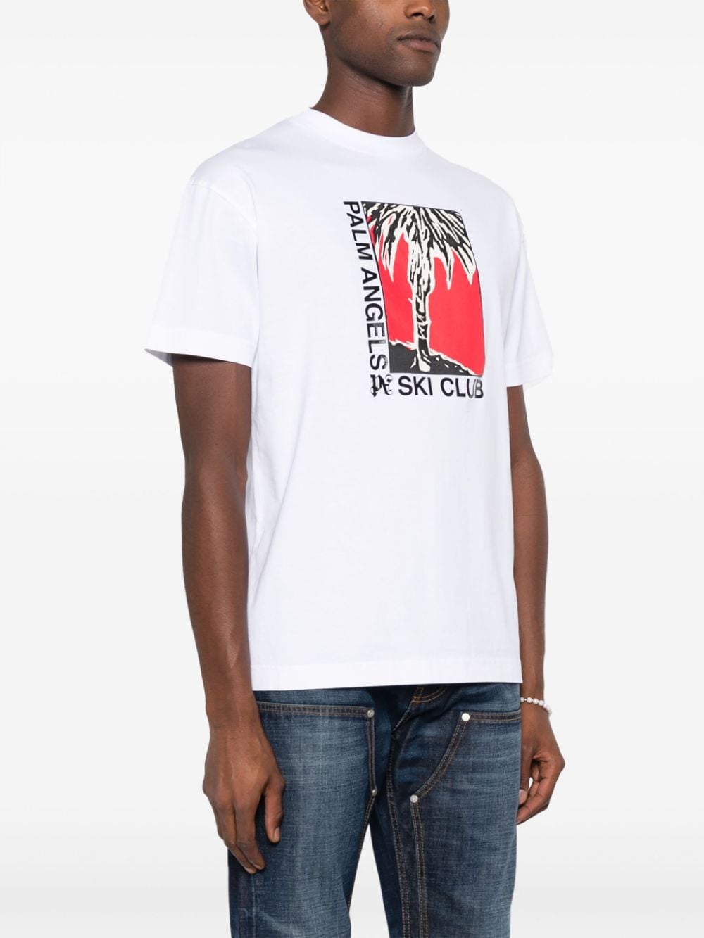 Shop Palm Angels Ski Club Cotton T-shirt In White
