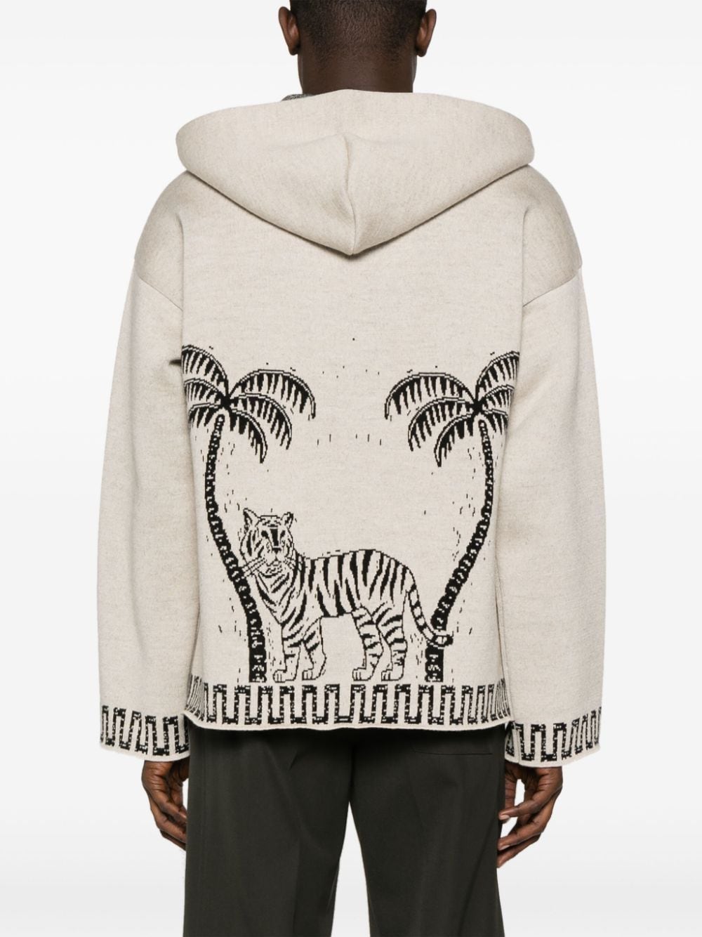 Shop Alanui Patterned-jacquard Knitted Hoodie In Neutrals