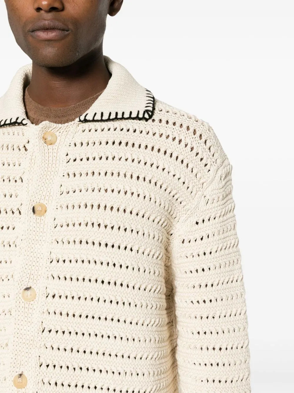 Shop Alanui Whipstitch-detail Open-knit Cardigan In Neutrals