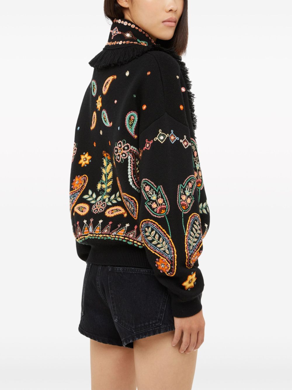 Shop Alanui Inner Energy Embroidered Wool Cardigan In Black