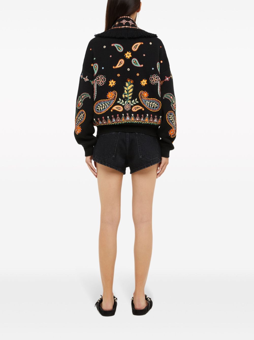 Shop Alanui Inner Energy Embroidered Wool Cardigan In Black
