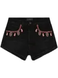 Alanui Inner Energy embroidered denim shorts - Black