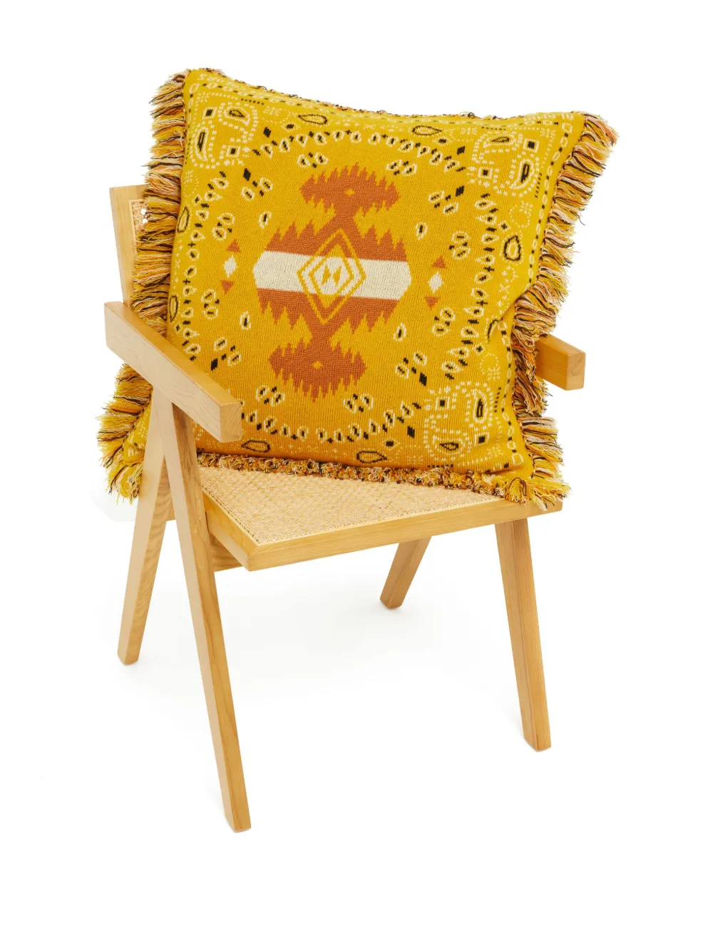 Shop Alanui Bandana Jacquard Virgin-wool Cushion In Yellow