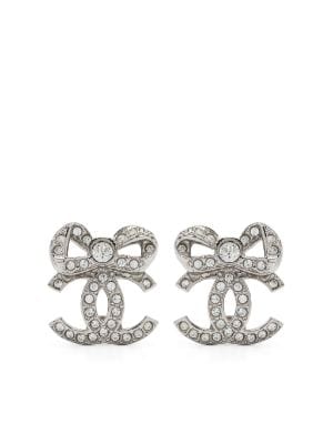 Stud earrings - Resin, metal & diamantés, black, pearly white ...