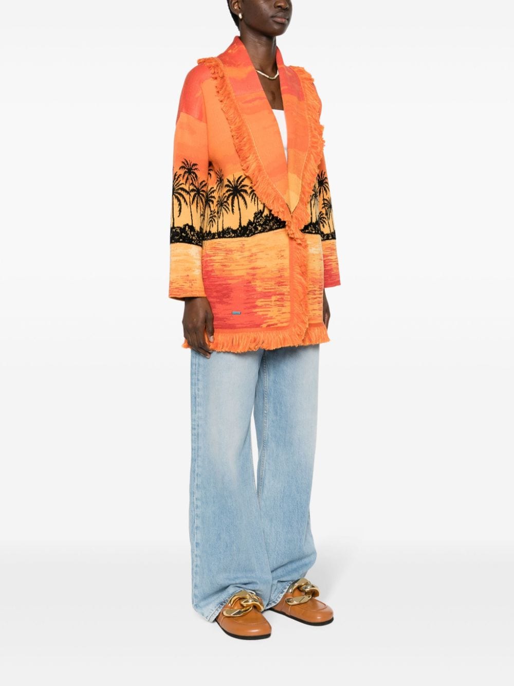 Shop Alanui Keralda Sunset-print Cardigan In Orange