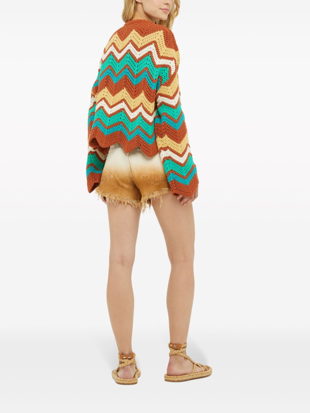 Shop Alanui Kaleidoscopic Chevron Knit Jumper In Blue