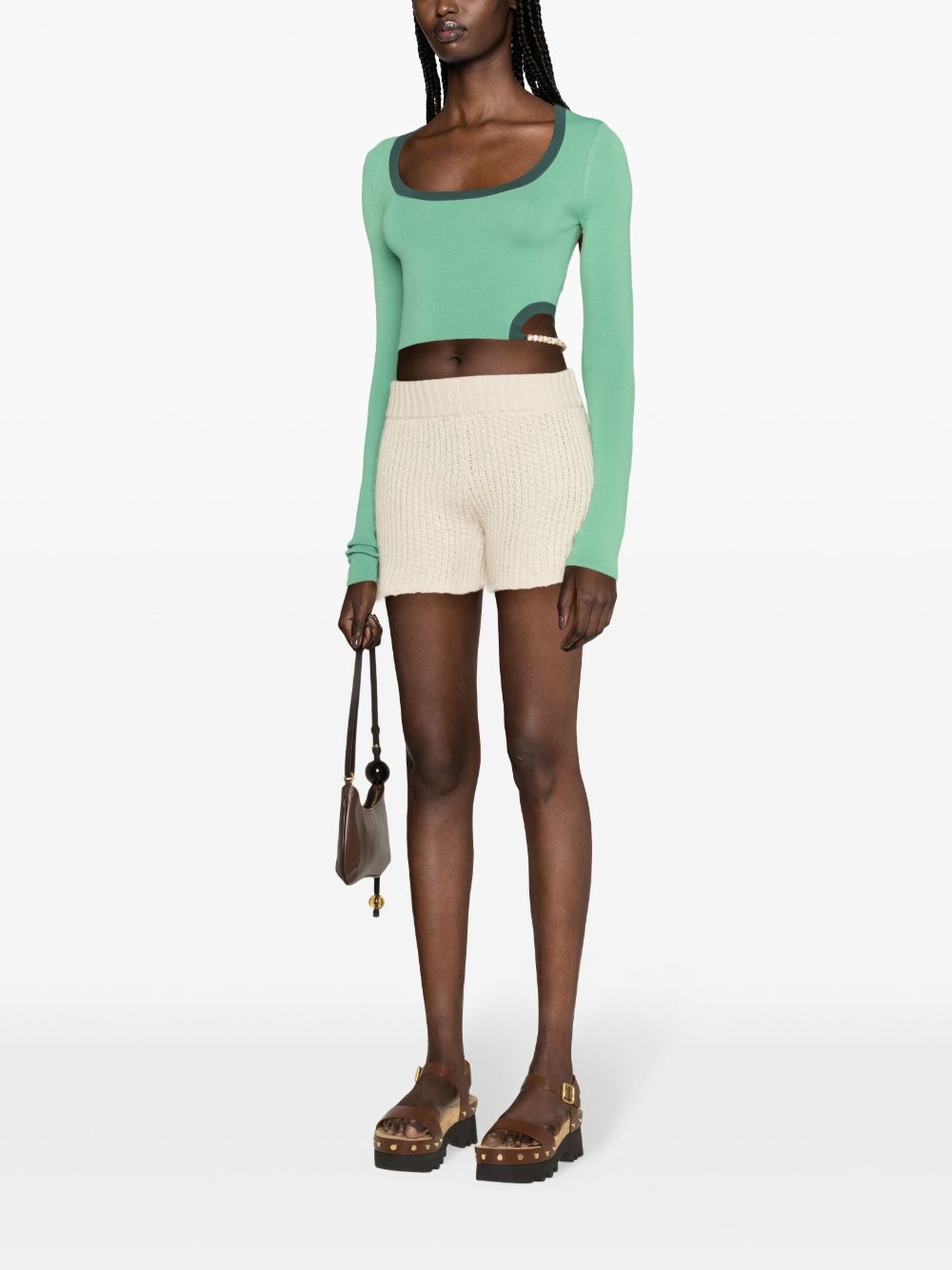 Shop Alanui Finest Ribbed-knit Shorts In Neutrals
