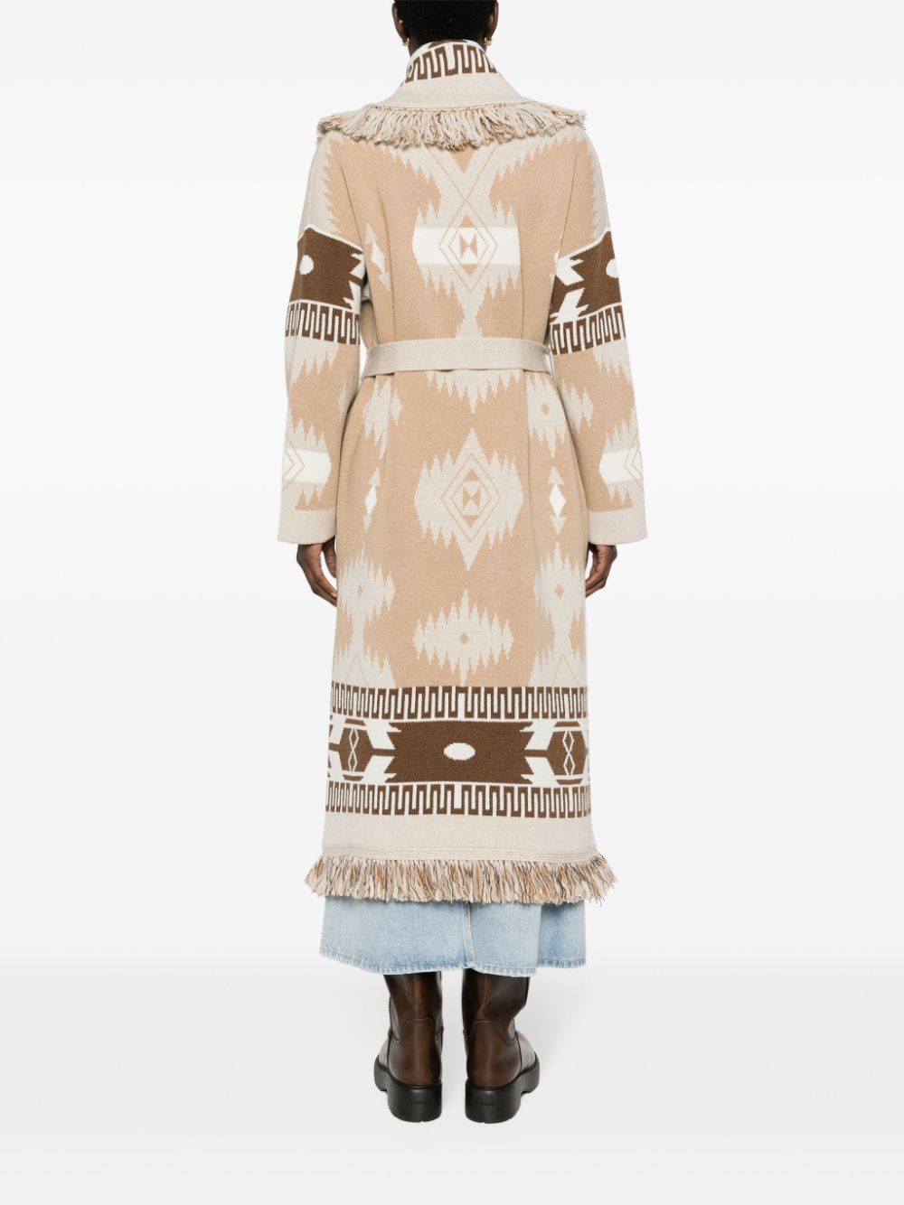 Shop Alanui Icon-jacquard Virgin Wool Cardi-coat In Neutrals