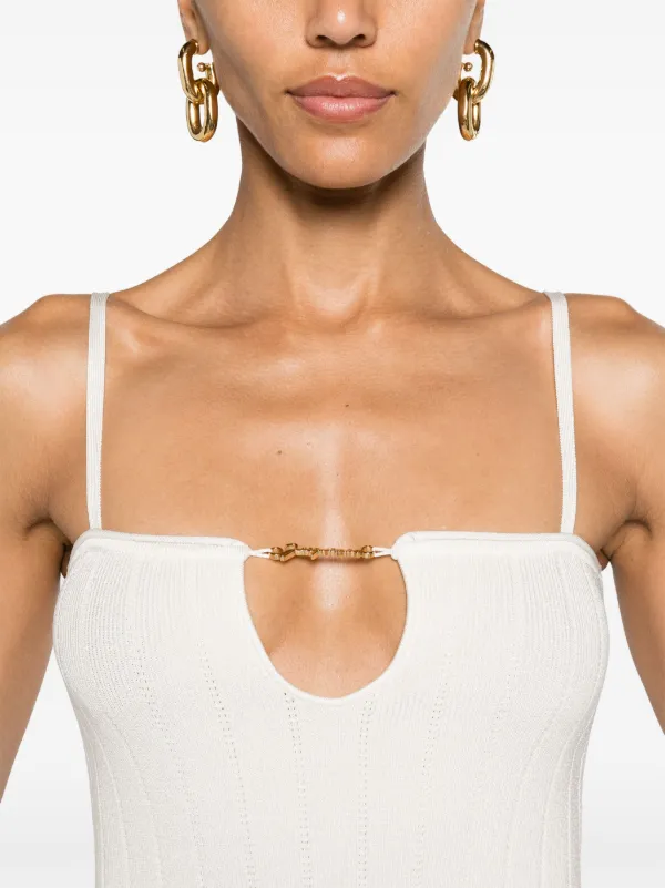 Jacquemus Sierra Ribbed Midi Dress | White | FARFETCH