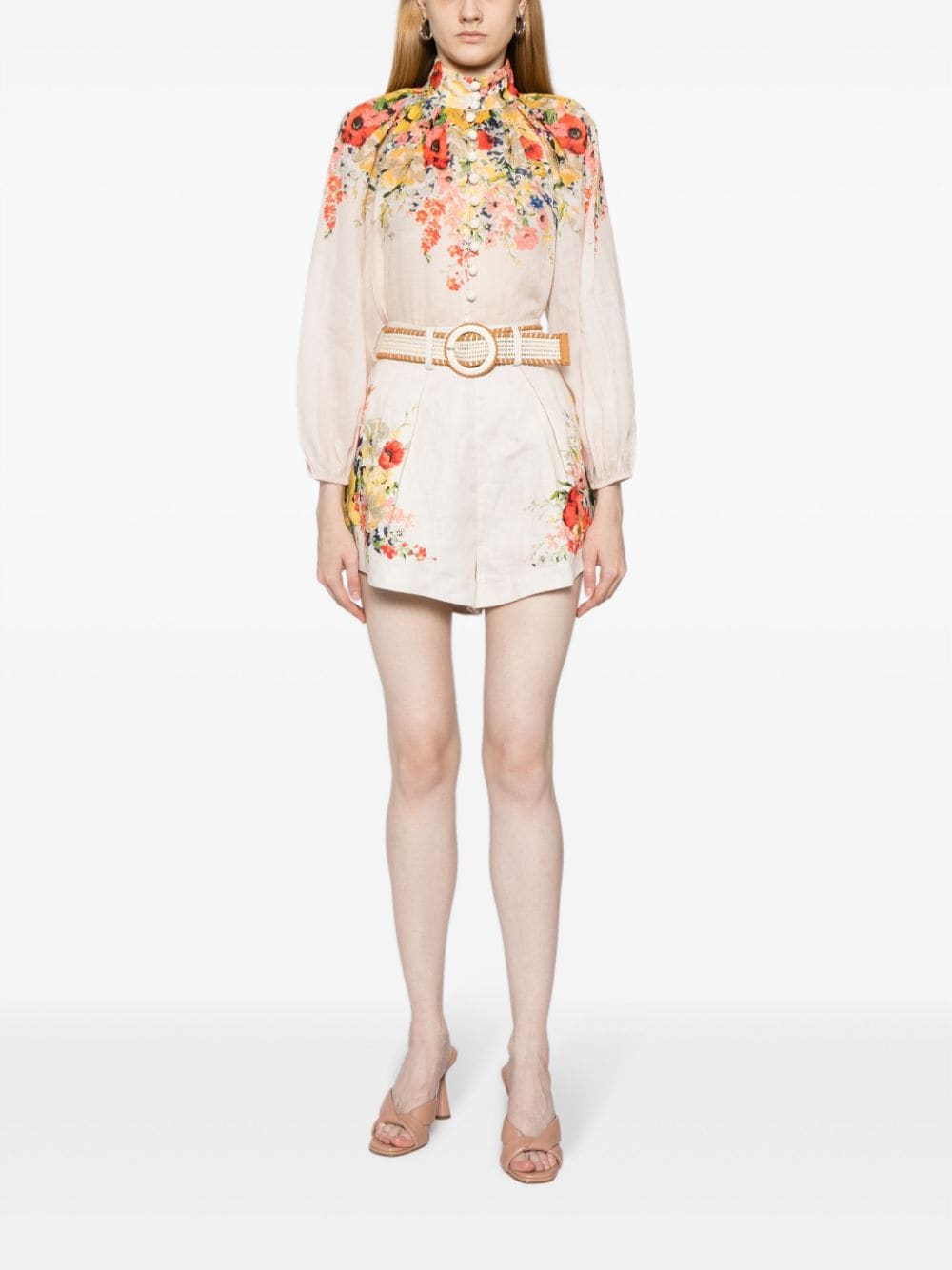 Shop Zimmermann Alight Floral-print Linen Shorts In Multicolour