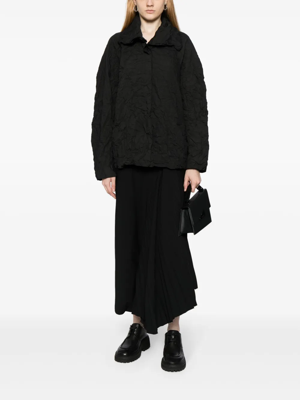 Rundholz crinkled spread-collar jacket - Zwart