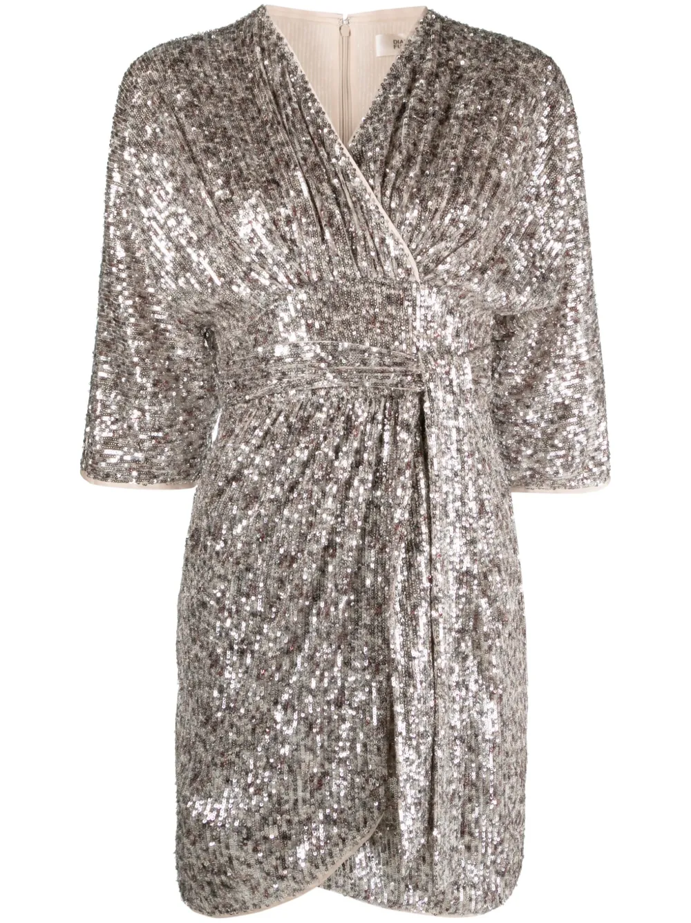 DIANE VON FURSTENBERG SEQUIN-EMBELLISHED V-NECK SHORT DRESS