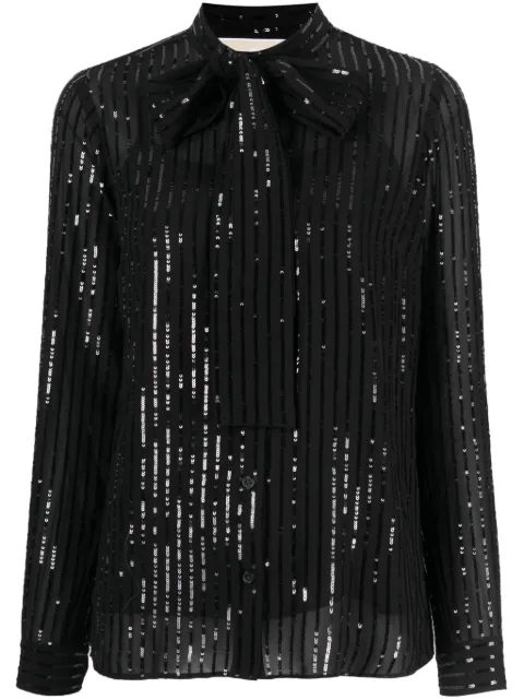 Michael Kors gathered tie-neck sequinned blouse