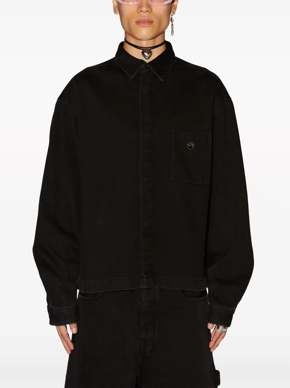 Shop Ambush Logo-embroidered Cotton Shirt In Black