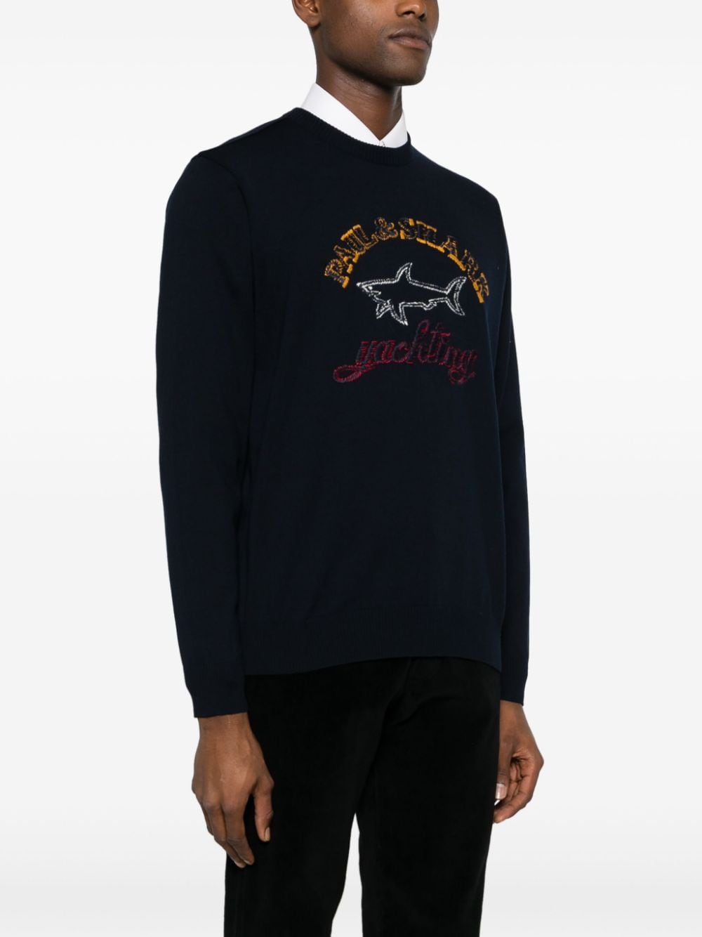 Shop Paul & Shark Logo-embroidered Wool Jumper In Blue