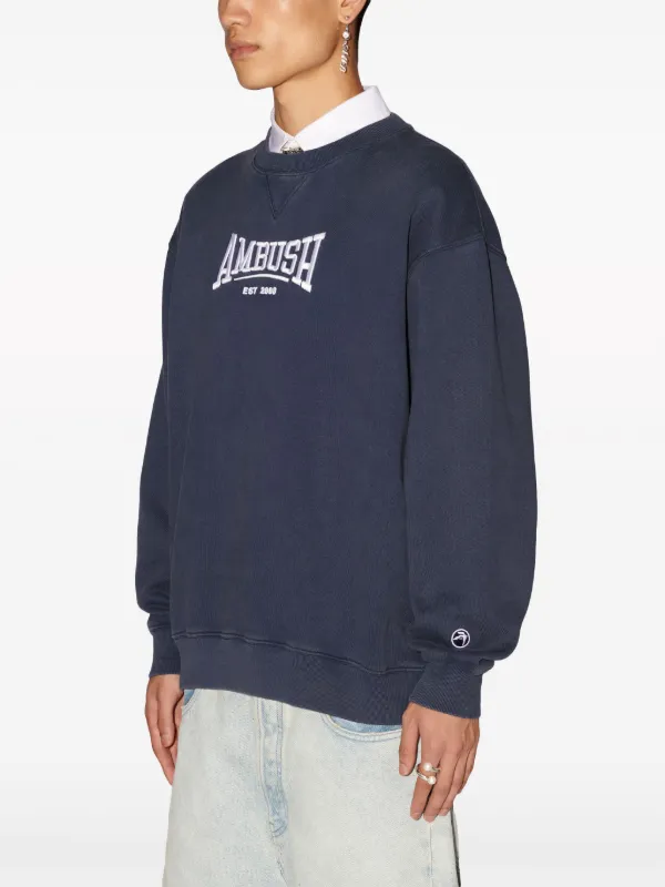 VIP【関税送料無料】希少 Ambush Crewneck cotton sweatshirt AMBUSH logo-embroidered organic-cotton Sweatshirt | Blue