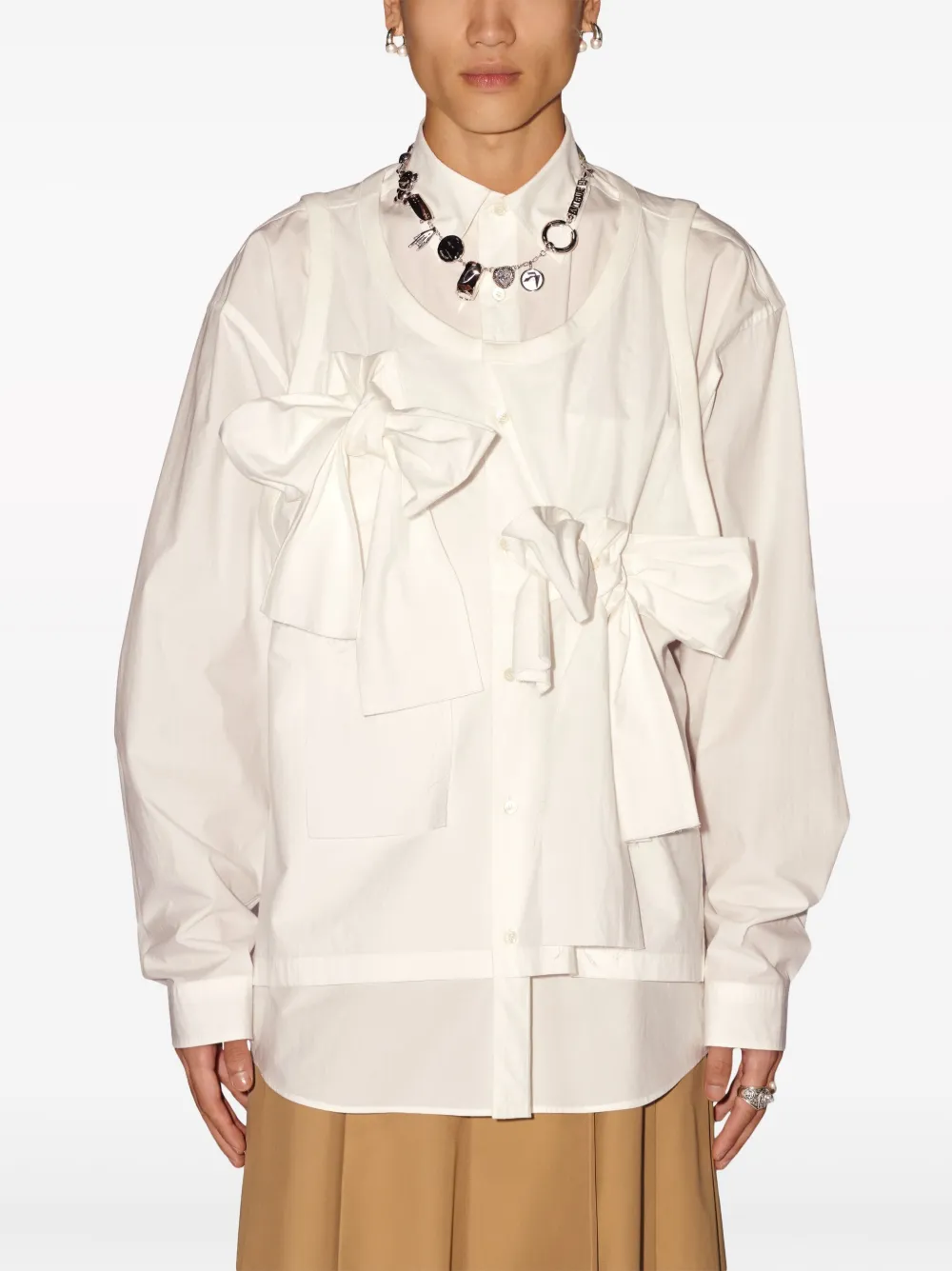 Shop Ambush Bow-embellished Cotton Shirt In White