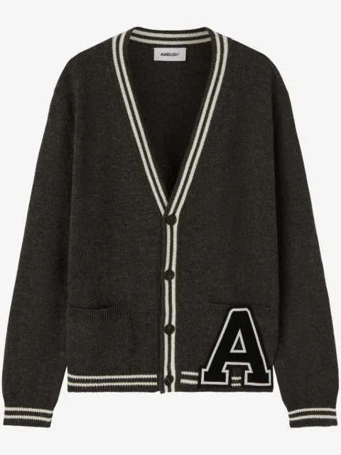 AMBUSH monogram-appliqué wool cardigan