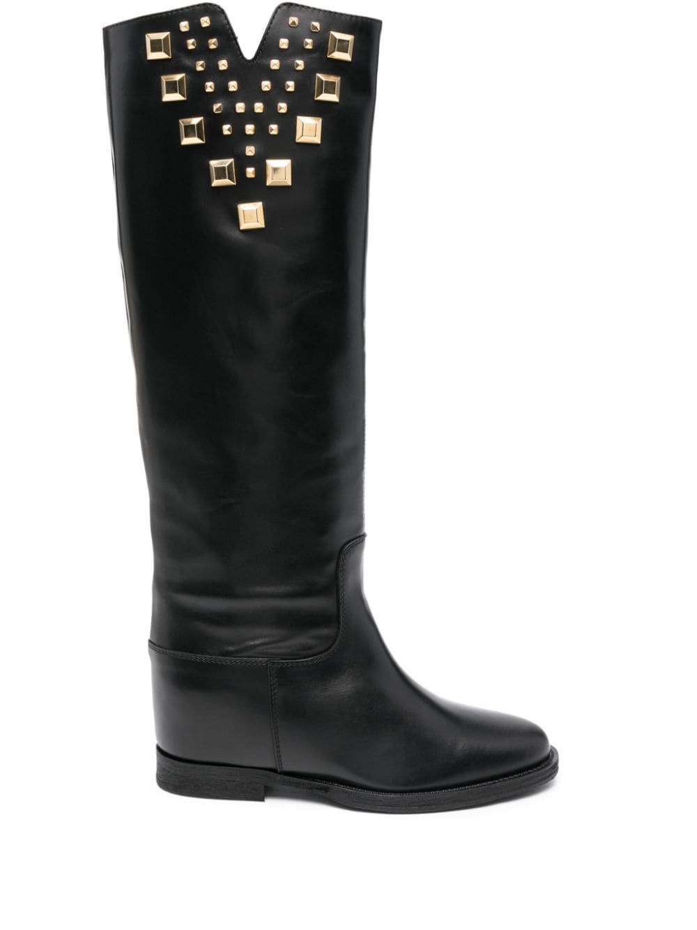 Via Roma 15 Stud-embellished Leather Boots In Black