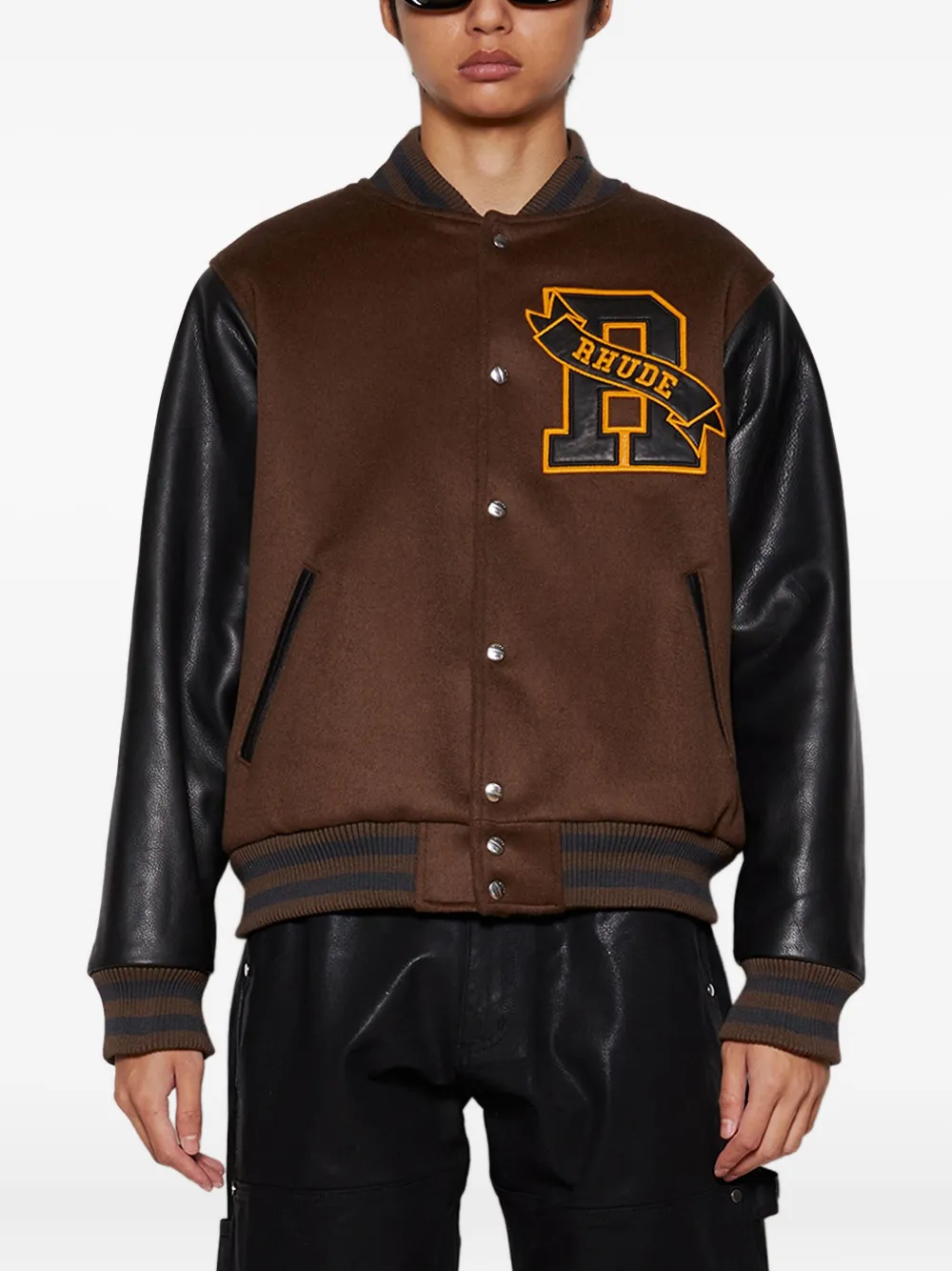RHUDE Bomberjack met leren vlakken Bruin