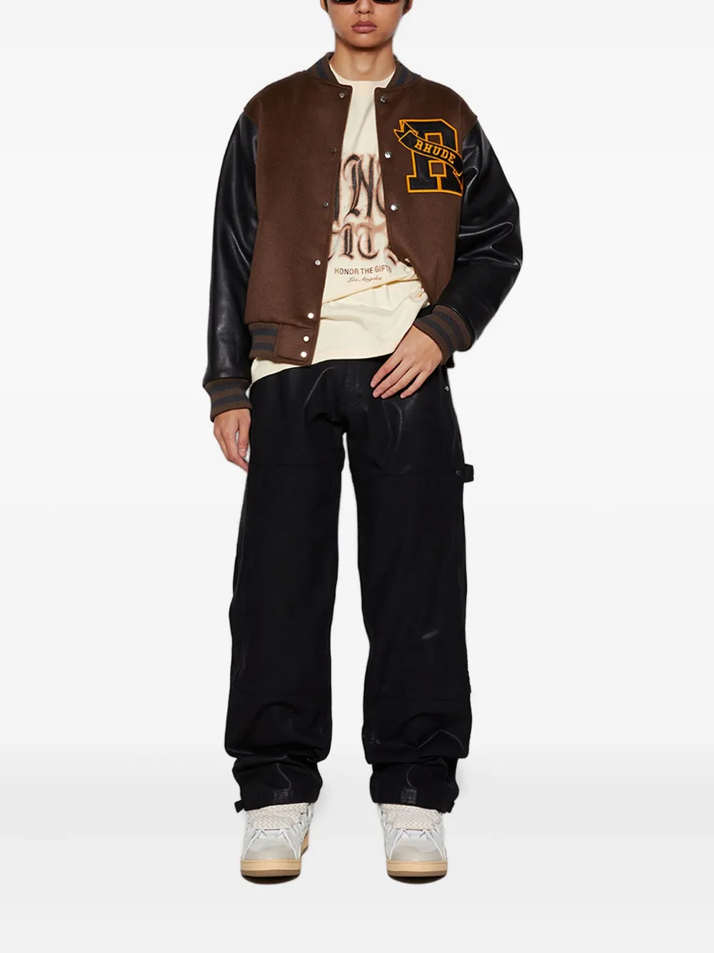 RHUDE Bomberjack met leren vlakken Bruin
