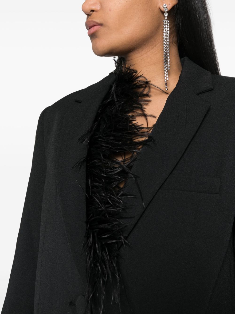 Shop Michael Michael Kors Crepe Feather-trim Blazer In Black