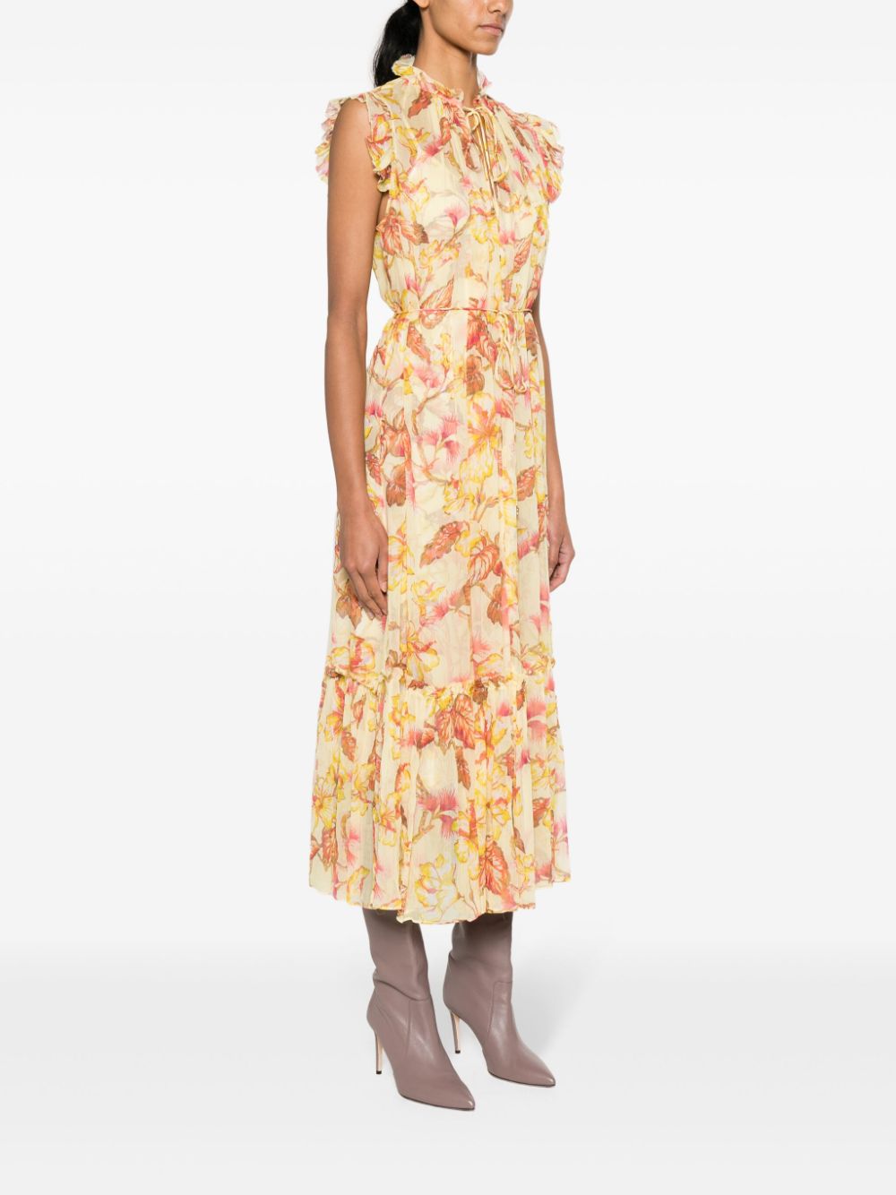 ZIMMERMANN Midi-jurk met bloemenprint Geel