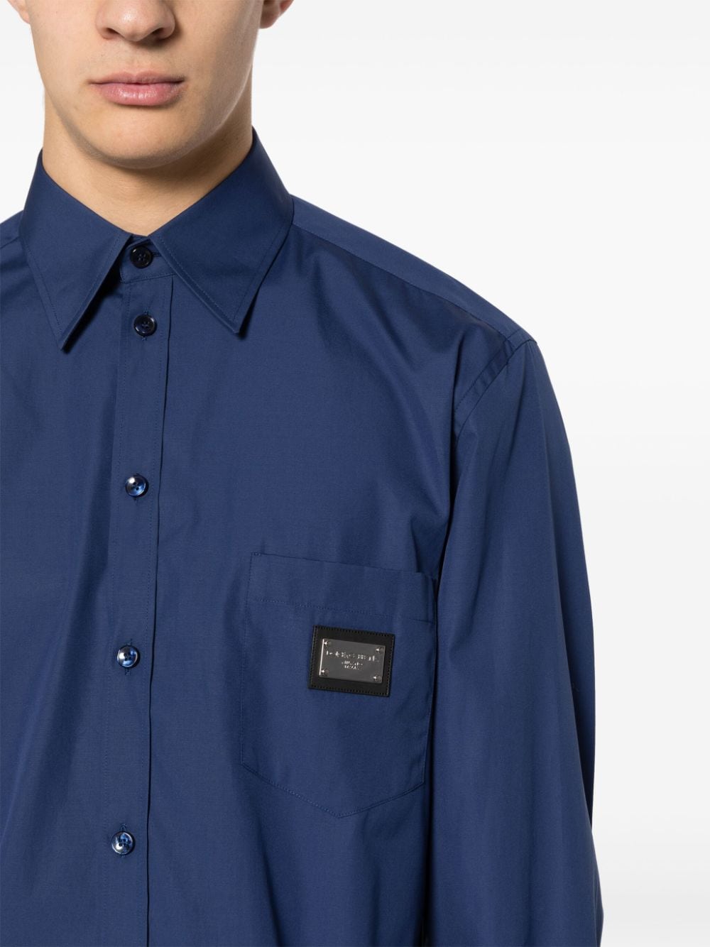 Shop Dolce & Gabbana Logo-appliqué Cotton Shirt In Blau