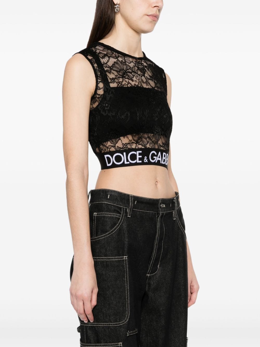 Shop Dolce & Gabbana Lace Crop Top In Black