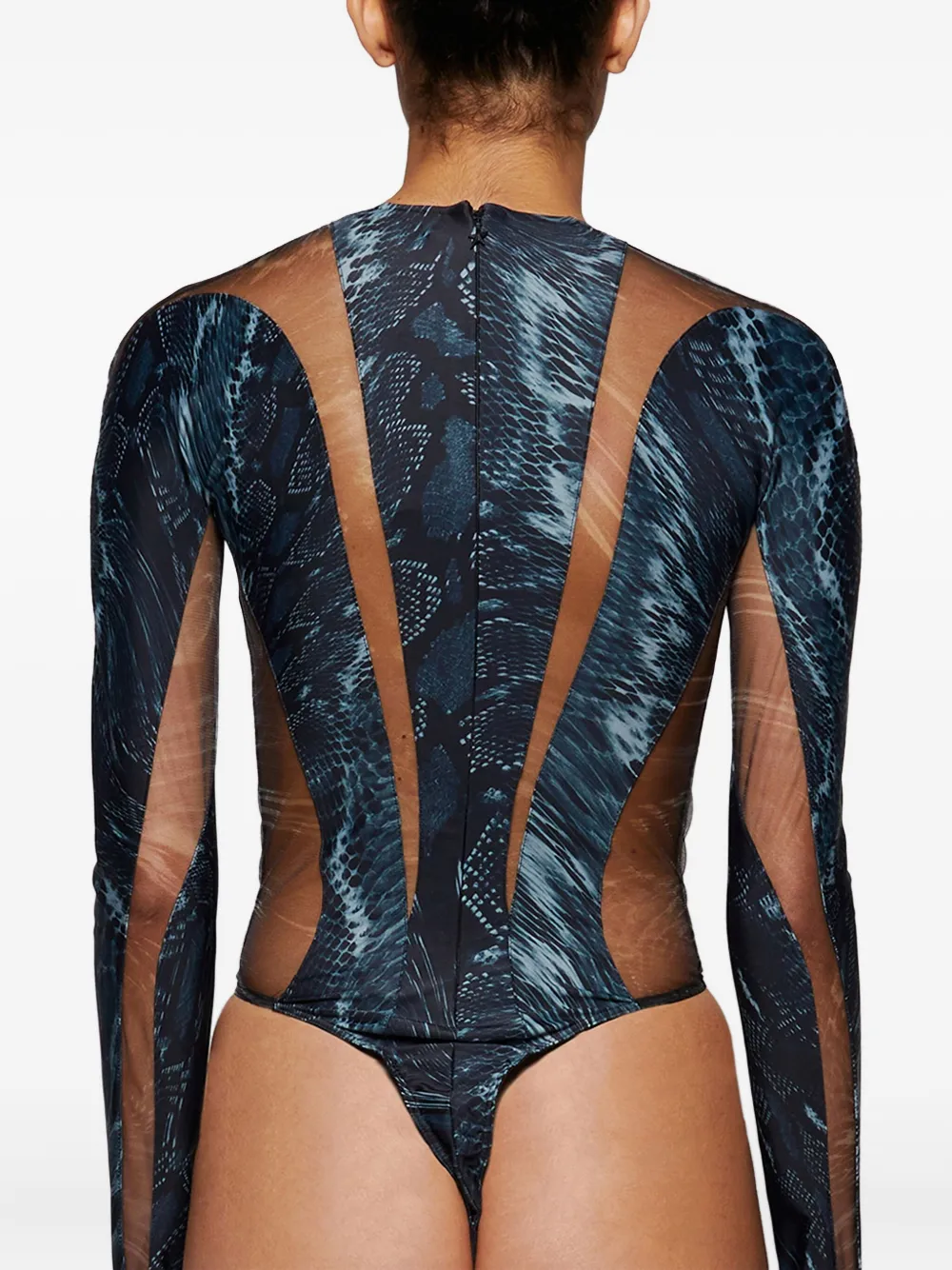 Mugler Mesh body met slangenprint Zwart